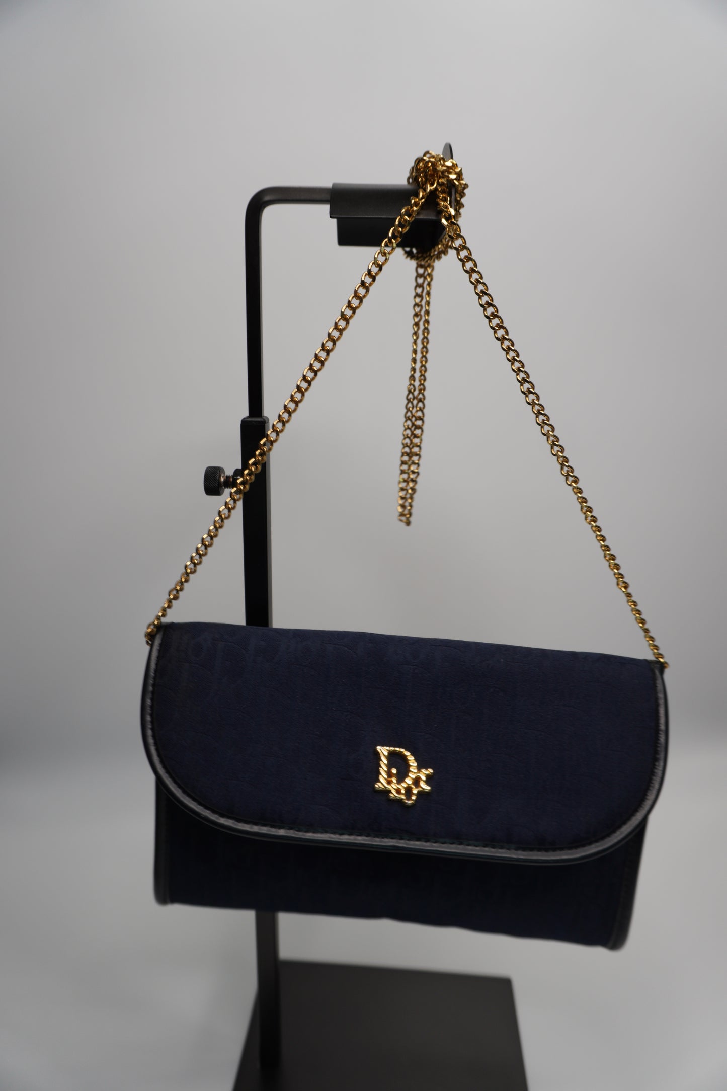 Christian Dior Vintage Trotter Canvas Chain Shoulder Bag - Navy Blue