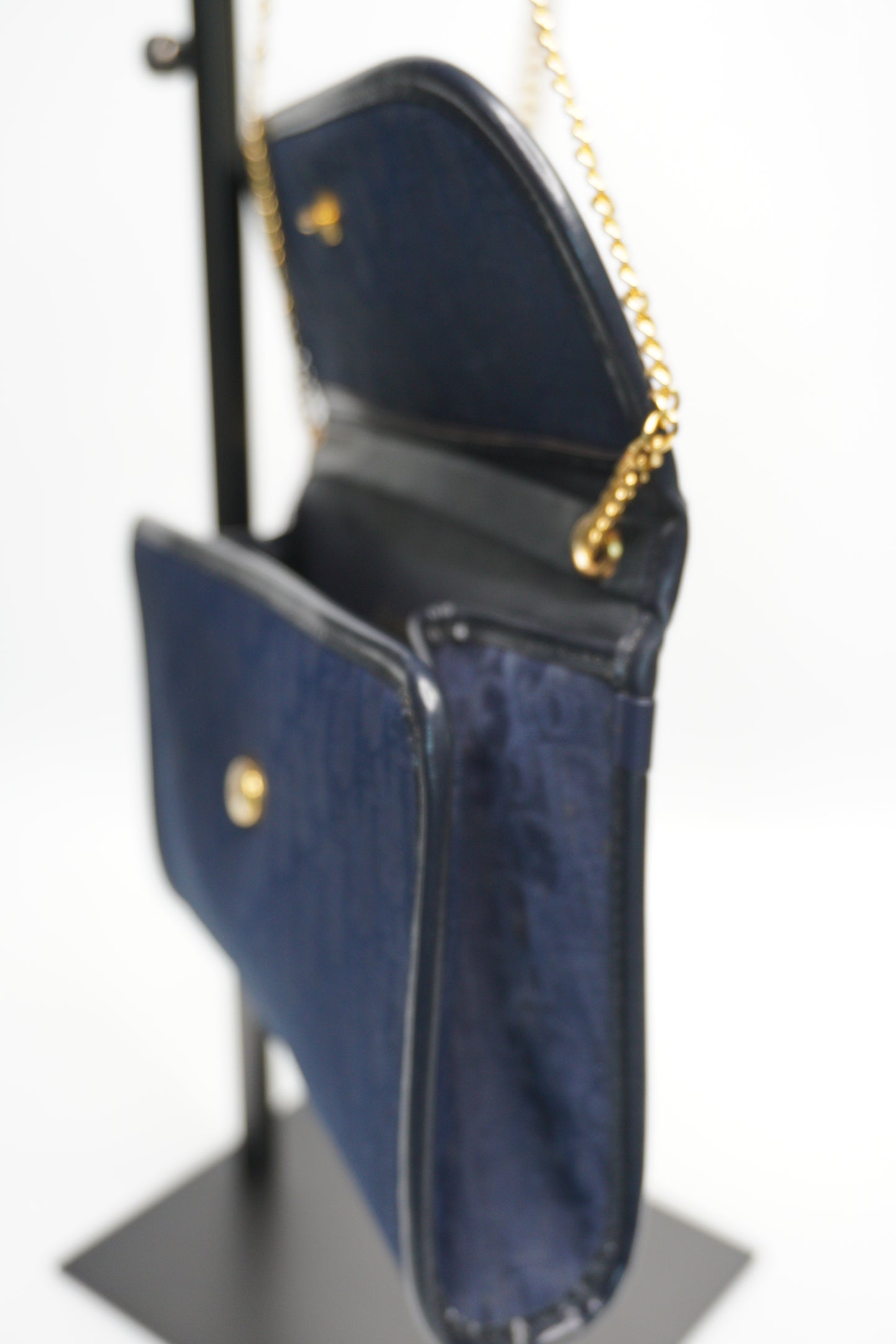 Christian Dior Vintage Trotter Canvas Chain Shoulder Bag - Navy Blue