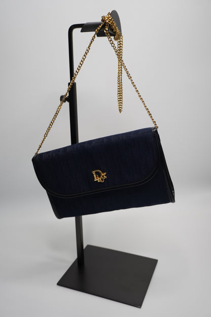 Christian Dior Vintage Trotter Canvas Chain Shoulder Bag - Navy Blue