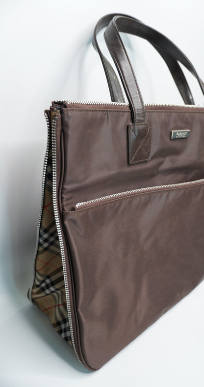 Burberry Brown Nylon and Calfskin Briefcase