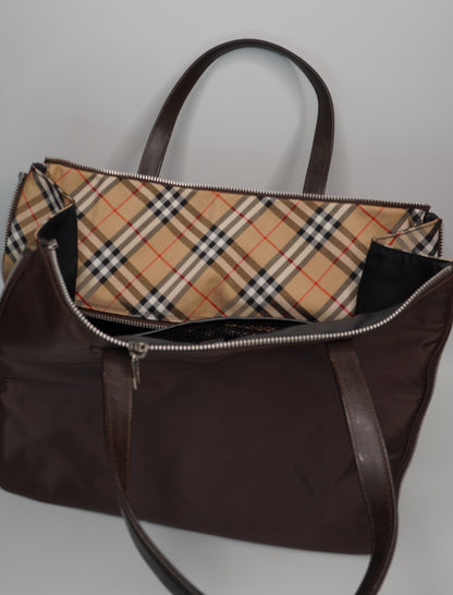 Burberry Brown Nylon and Calfskin Briefcase