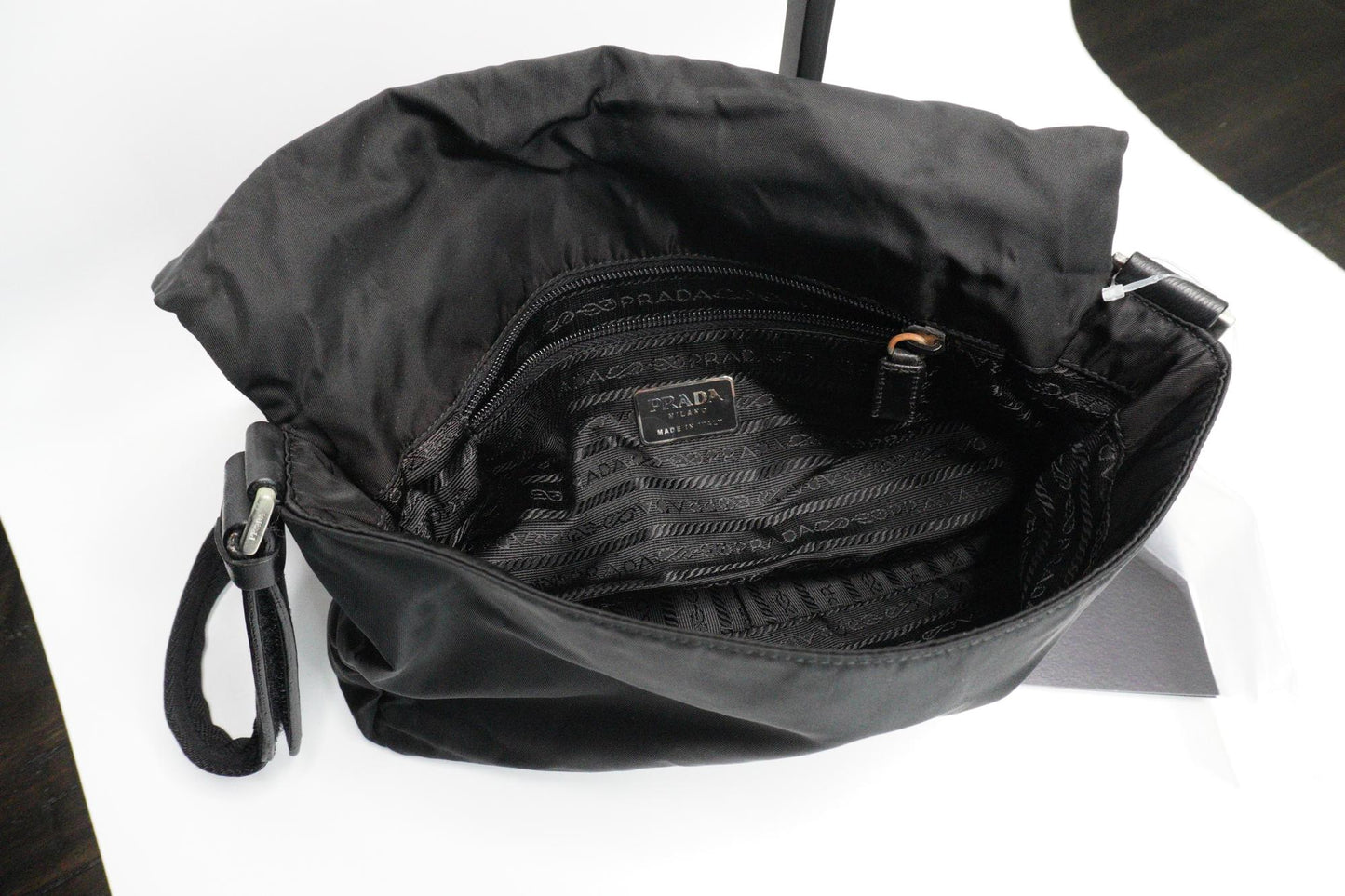 Prada Black Nylon Shoulder Bag with Leather Strap