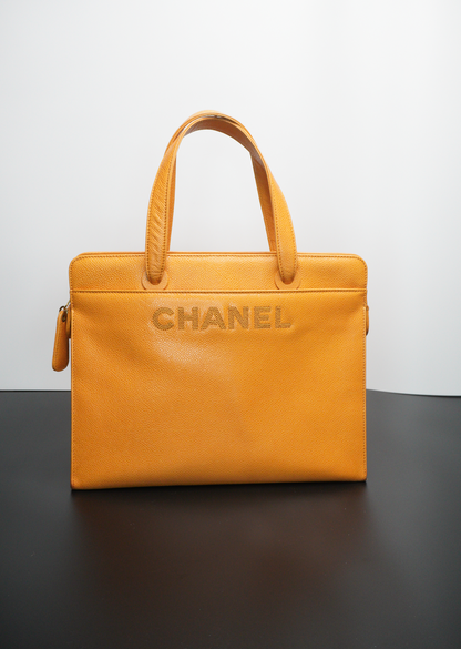 Chanel Orange Caviar CC Stitch Zip Tote Bag