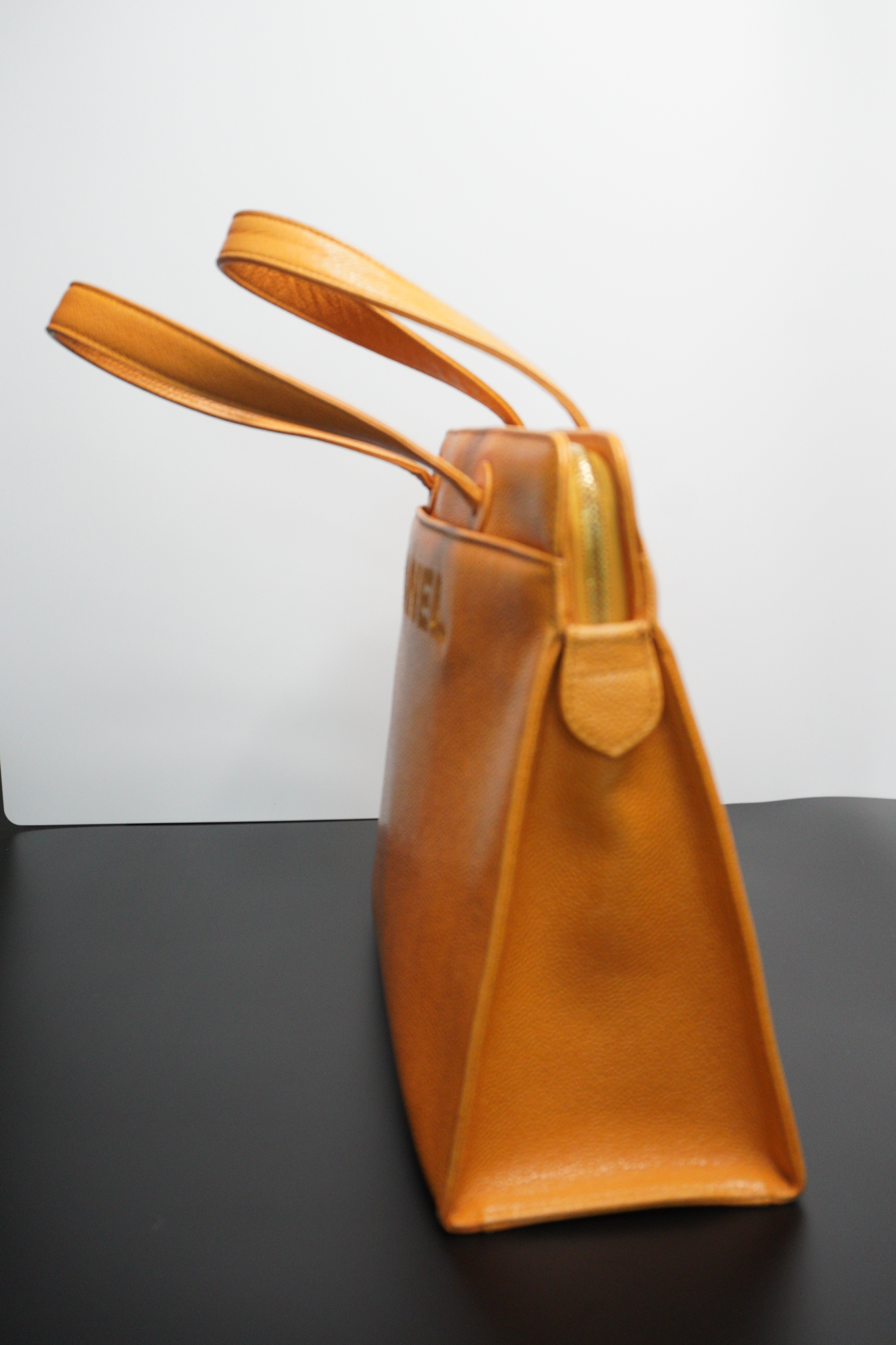 Chanel Orange Caviar CC Stitch Zip Tote Bag