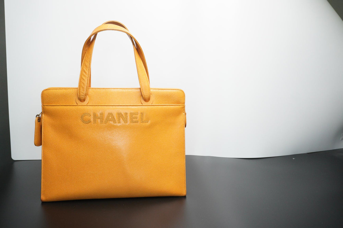 Chanel Orange Caviar CC Stitch Zip Tote Bag