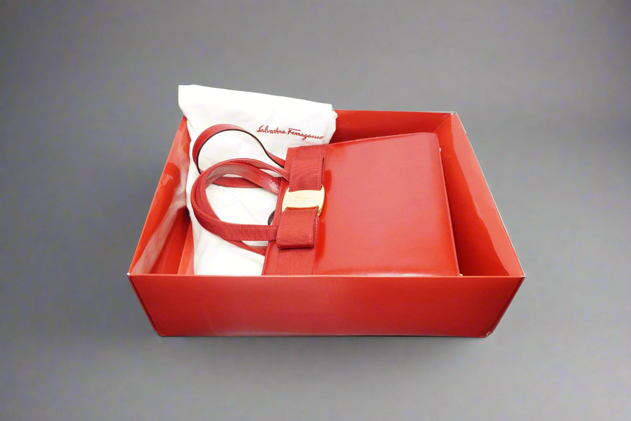 Salvatore Ferragamo Vara Bow Top Handle Bag – Red