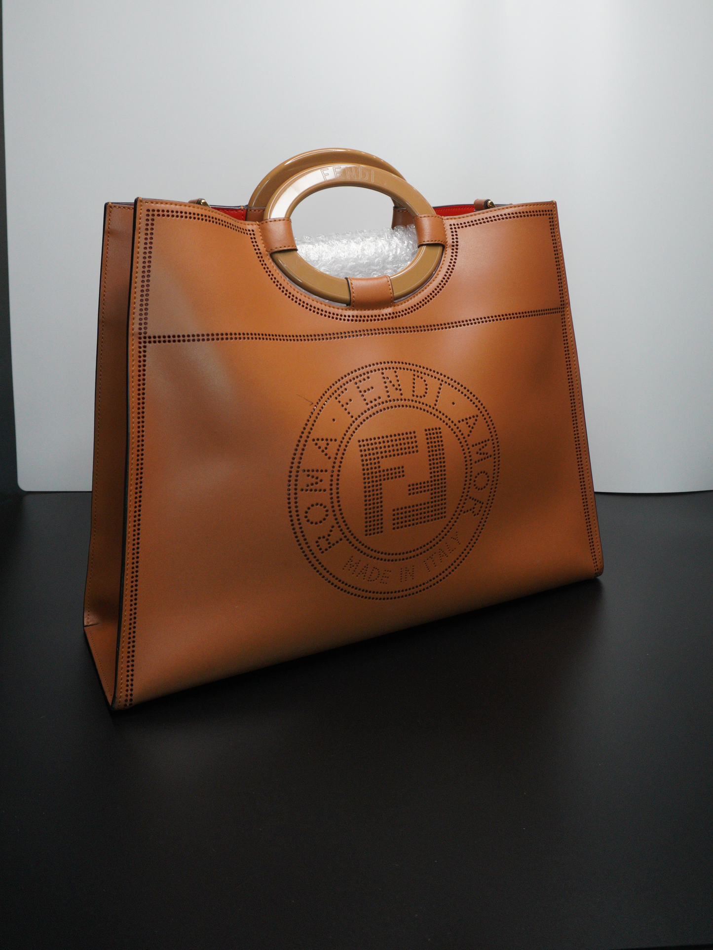 Fendi Runway Shopper Tote Bag in Tan Calfskin Leather