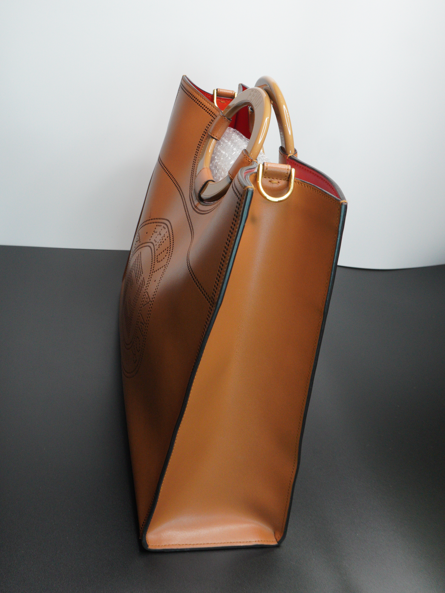 Fendi Runway Shopper Tote Bag in Tan Calfskin Leather