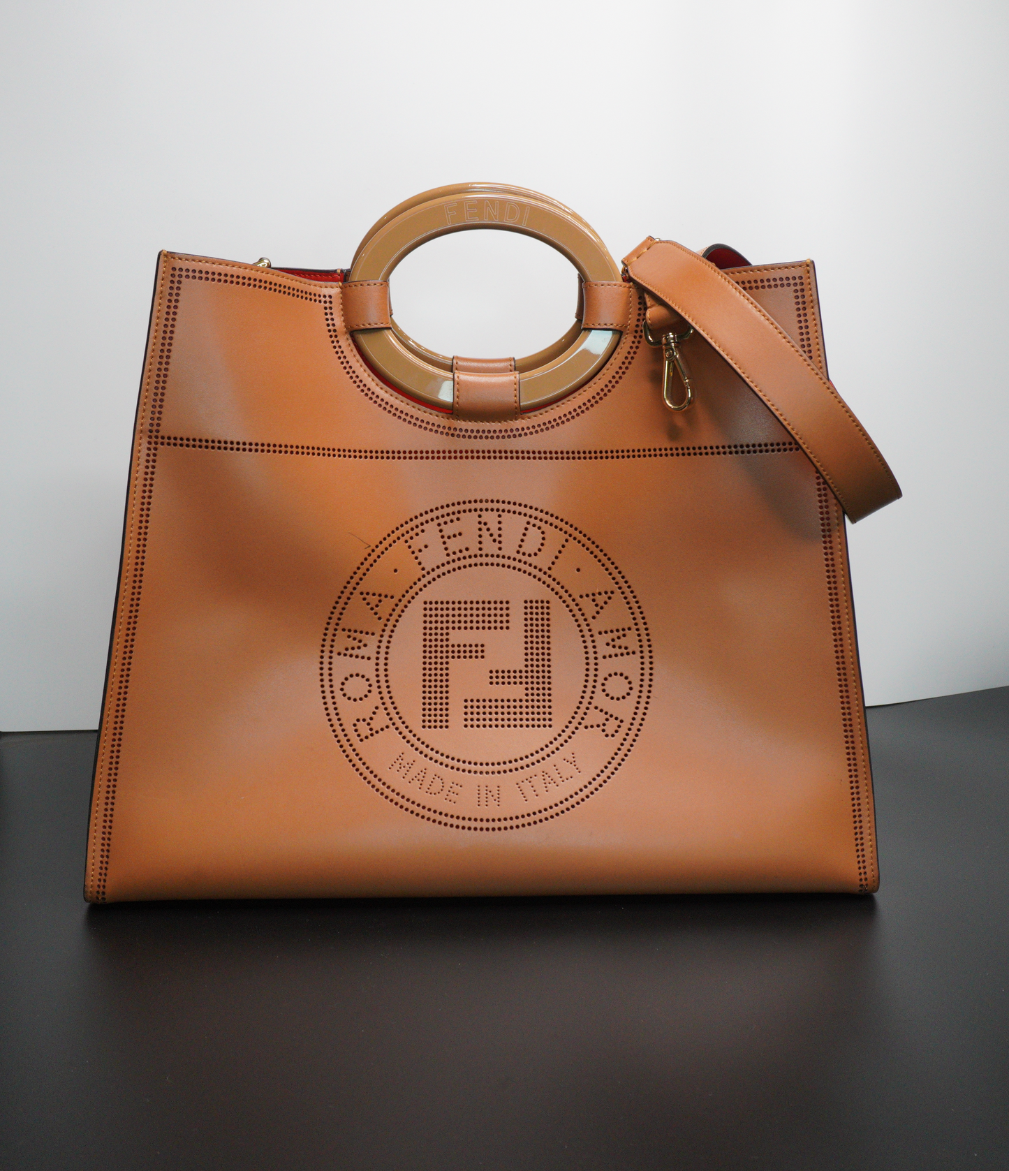 Fendi Runway Shopper Tote Bag in Tan Calfskin Leather