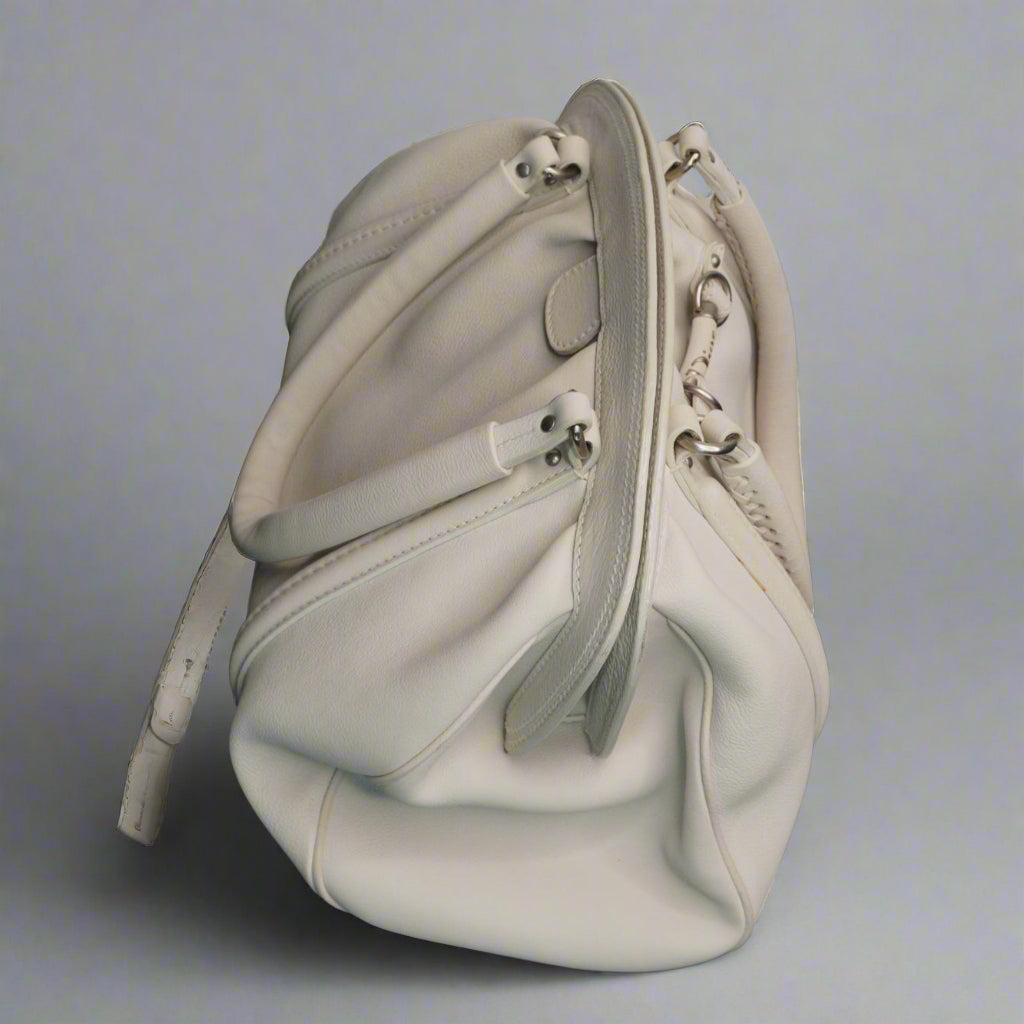 Vintage Christian Dior White Leather Satchel