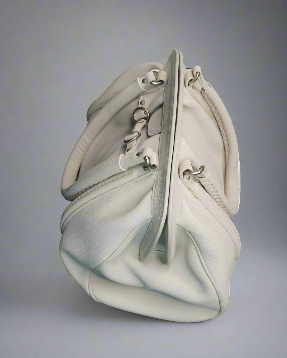 Vintage Christian Dior White Leather Satchel
