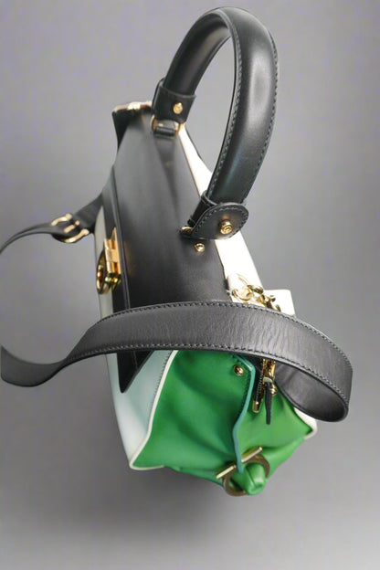 Salvatore Ferragamo Sofia Small Satchel – Black/White/Green