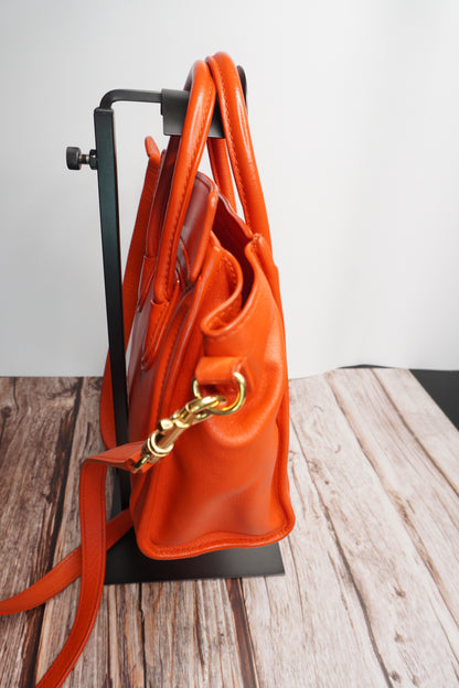 Céline Nano Luggage Tote in Orange Calfskin Leather