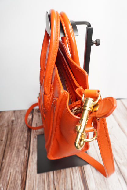 Céline Nano Luggage Tote in Orange Calfskin Leather