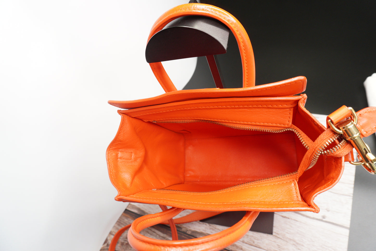 Céline Nano Luggage Tote in Orange Calfskin Leather