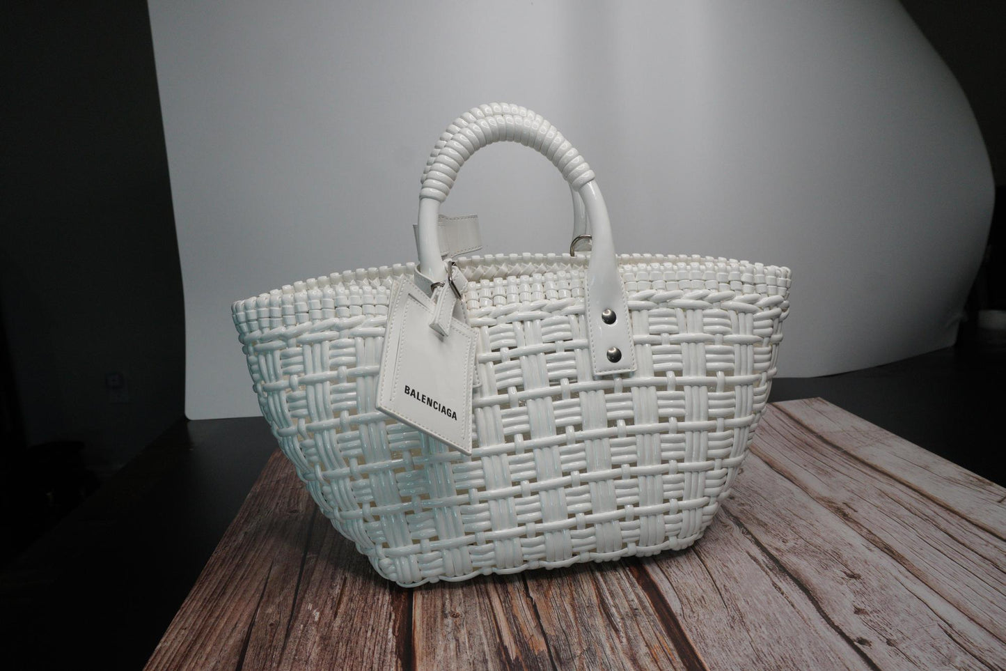 Balenciaga Bistro XS Basket Tote Bag in White Faux Leather