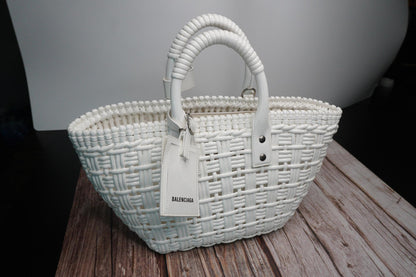 Balenciaga Bistro XS Basket Tote Bag in White Faux Leather