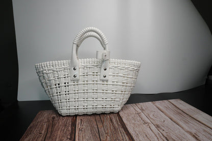 Balenciaga Bistro XS Basket Tote Bag in White Faux Leather