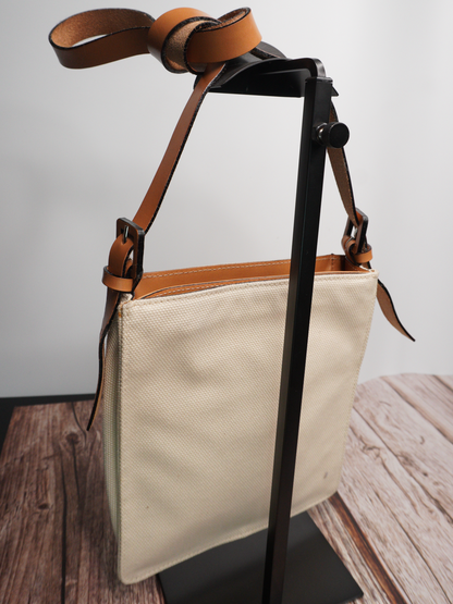 Fendi Beige Canvas Croissant Shoulder Bag with Brown Leather Straps