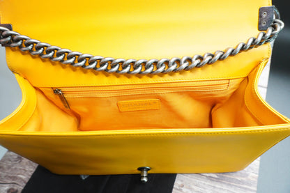 Chanel Boy Bag Yellow Lambskin with Silver Hardware