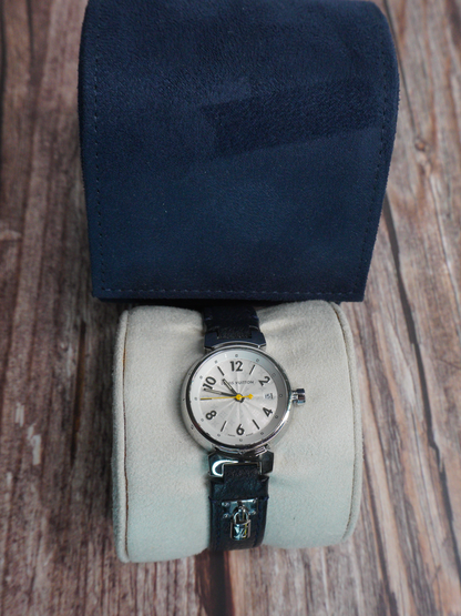 Louis Vuitton Tambour Watch with Black Leather Strap