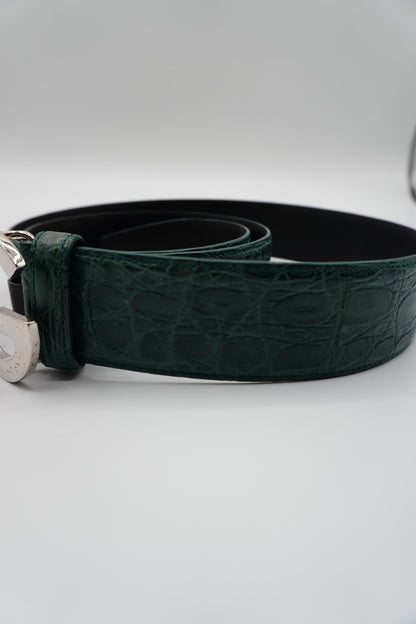 Dolce & Gabbana Green Crocodile-Embossed Leather Belt with DG Buckle
