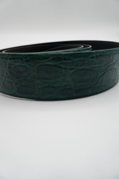 Dolce & Gabbana Green Crocodile-Embossed Leather Belt with DG Buckle