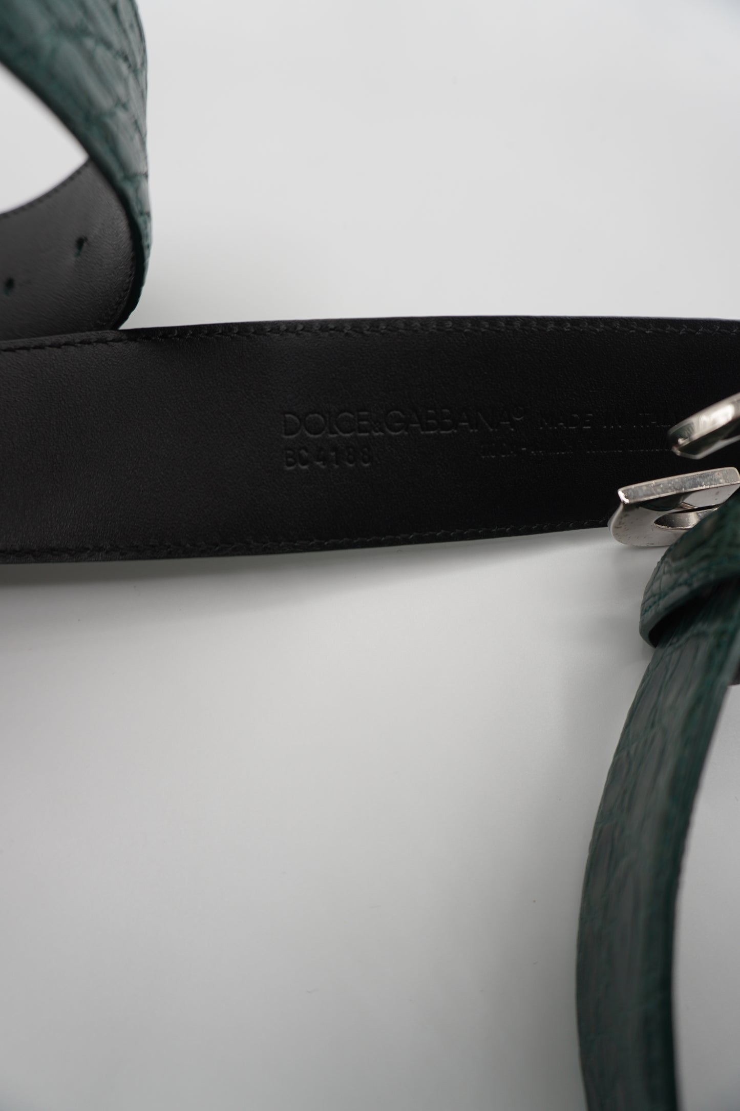 Dolce & Gabbana Green Crocodile-Embossed Leather Belt with DG Buckle