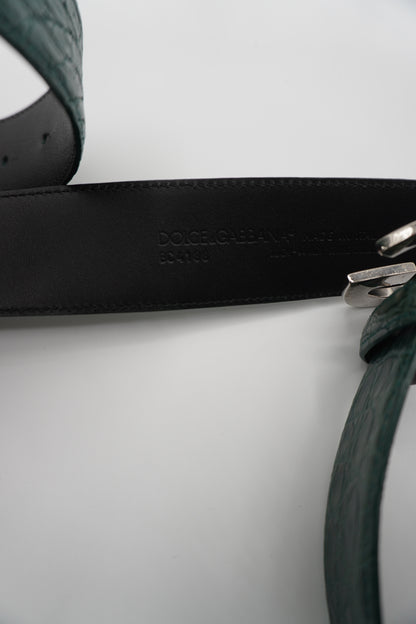 Dolce & Gabbana Green Crocodile-Embossed Leather Belt with DG Buckle