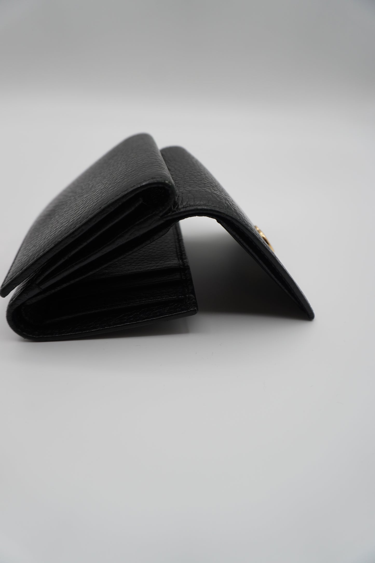 Gucci Black Leather Compact Wallet with GG Logo