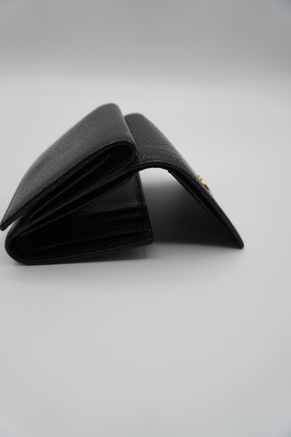 Gucci Black Leather Compact Wallet with GG Logo