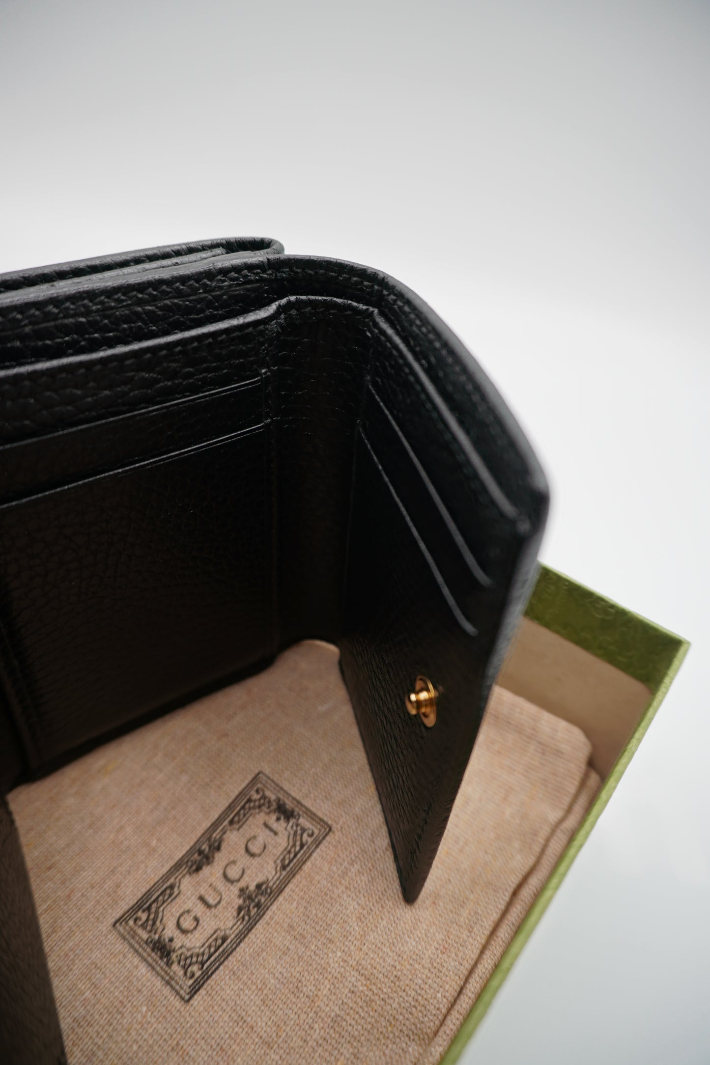 Gucci Black Leather Compact Wallet with GG Logo