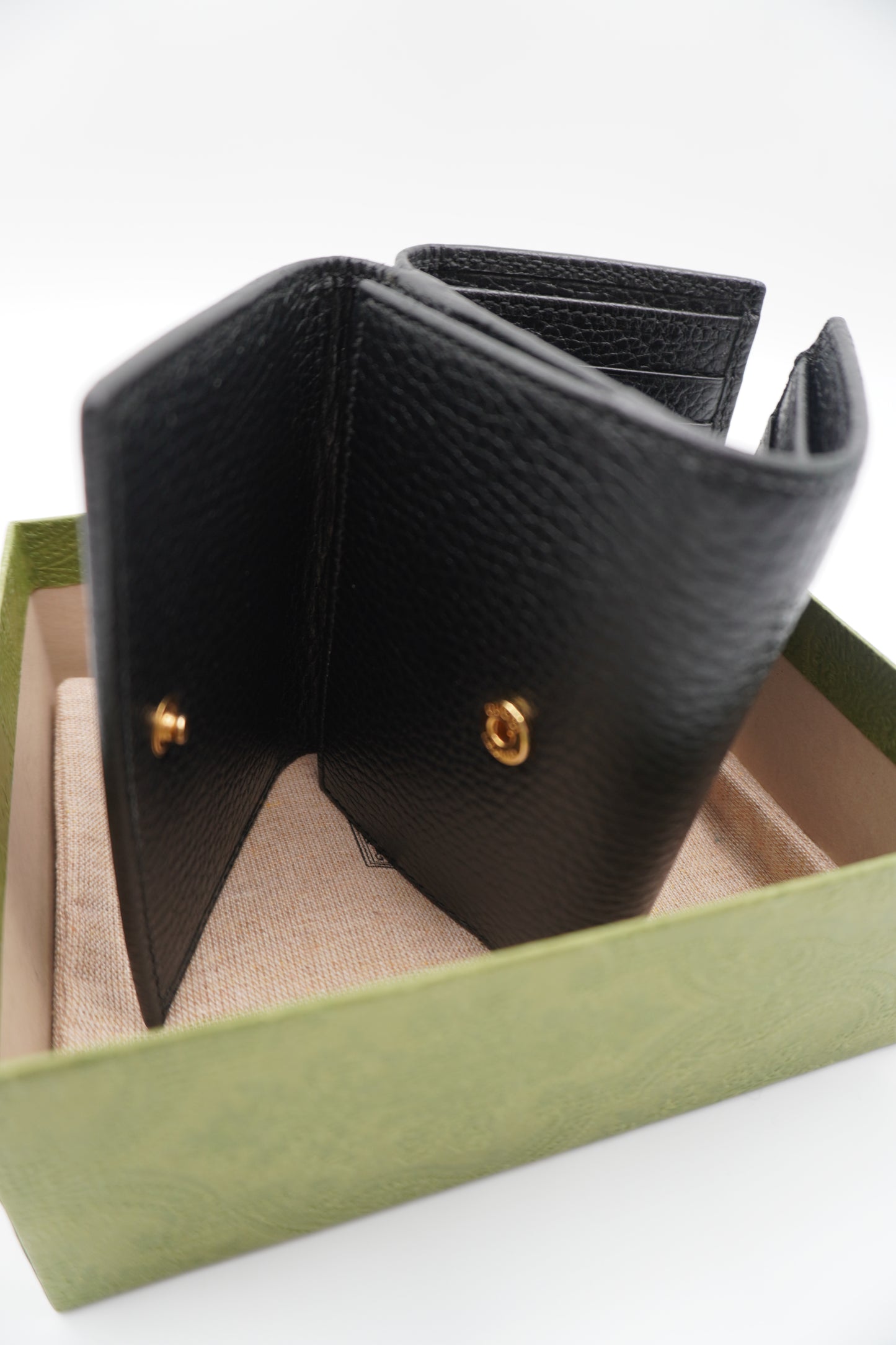 Gucci Black Leather Compact Wallet with GG Logo
