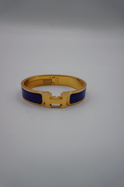 Hermès Clic H Bracelet in Gold & Blue Enamel