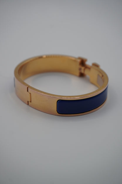 Hermès Clic H Bracelet in Gold & Blue Enamel