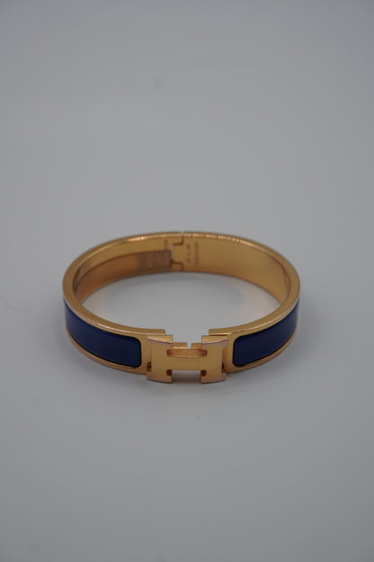 Hermès Clic H Bracelet in Gold & Blue Enamel