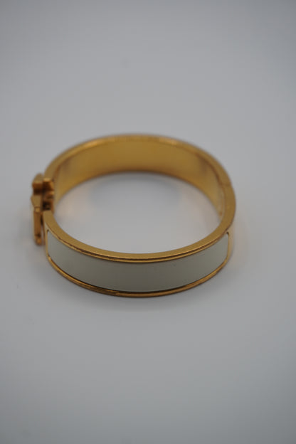 Hermès Clic H Bracelet in Gold & White Enamel