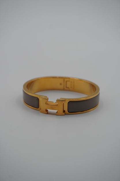 Hermès Clic H Bracelet in Gold & Taupe Enamel