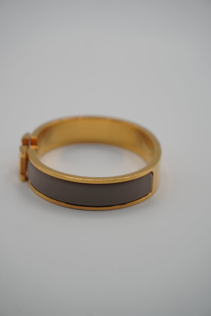Hermès Clic H Bracelet in Gold & Taupe Enamel