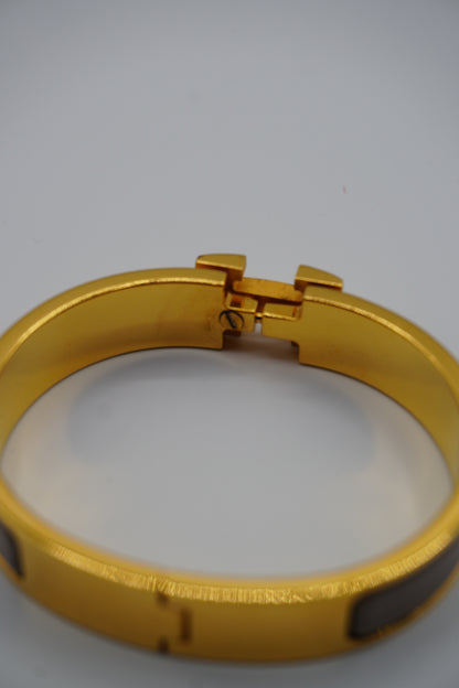 Hermès Clic H Bracelet in Gold & Taupe Enamel