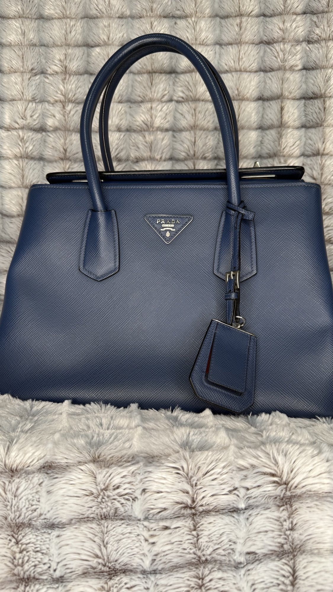 Prada Saffiano Cuir Double Tote – Bluette
