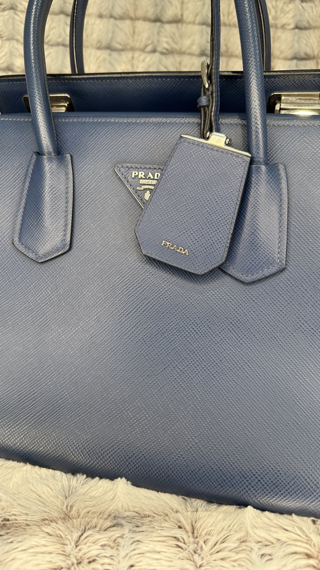 Prada Saffiano Cuir Double Tote – Bluette