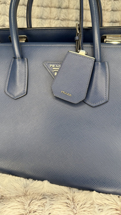 Prada Saffiano Cuir Double Tote – Bluette