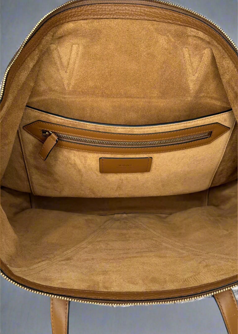 Versace Greca-Embossed Leather Tote Bag – Brown