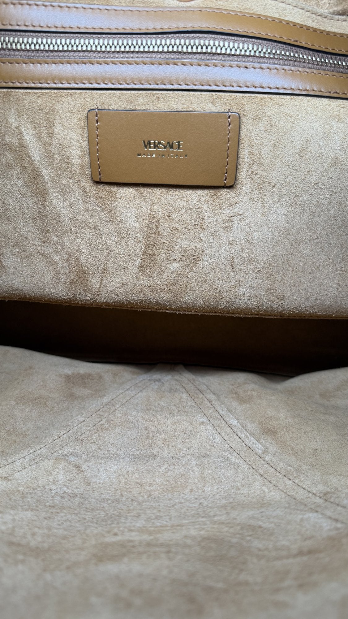 Versace Greca-Embossed Leather Tote Bag – Brown