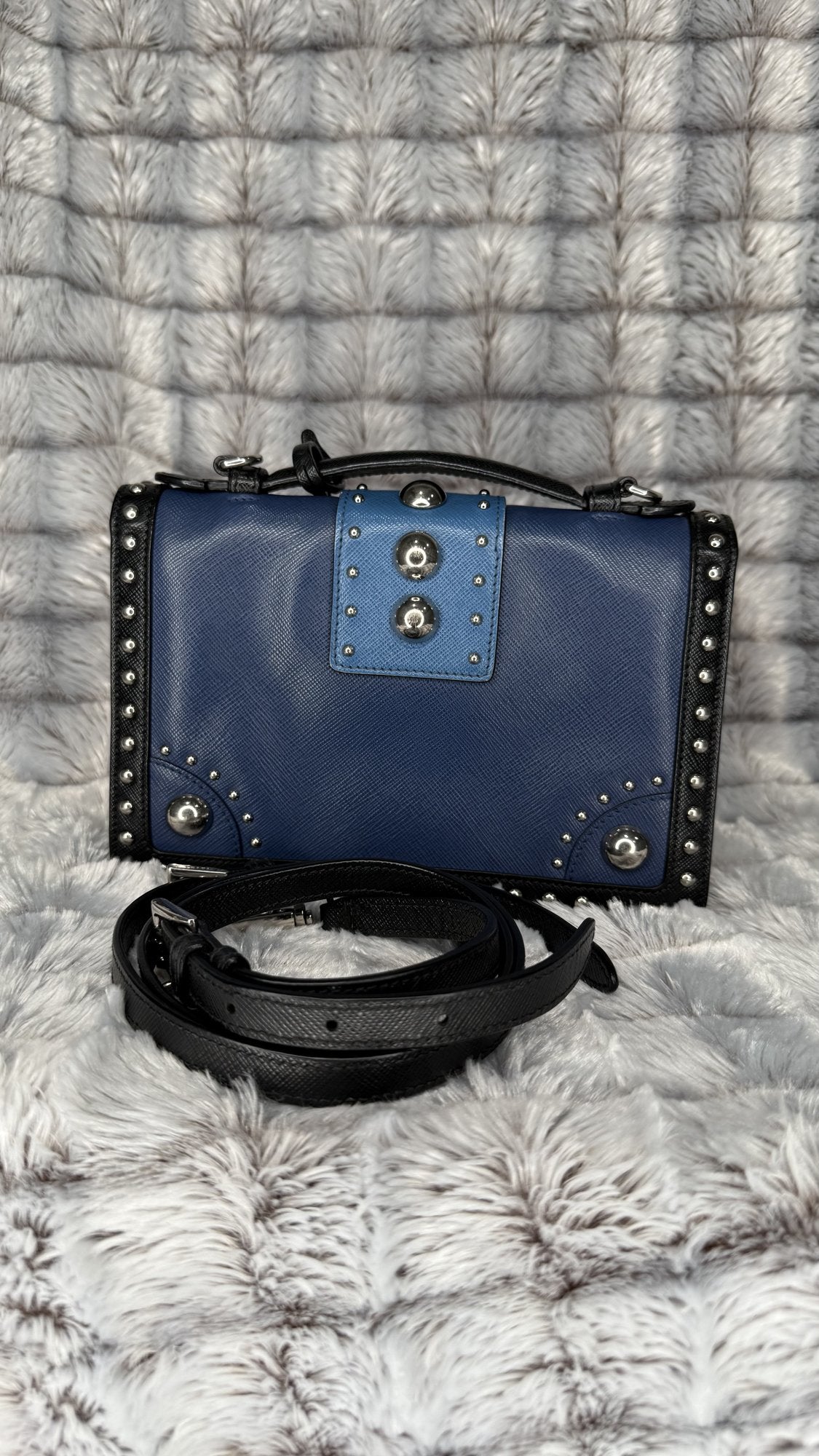 Prada Black/Blue Saffiano Leather Studded