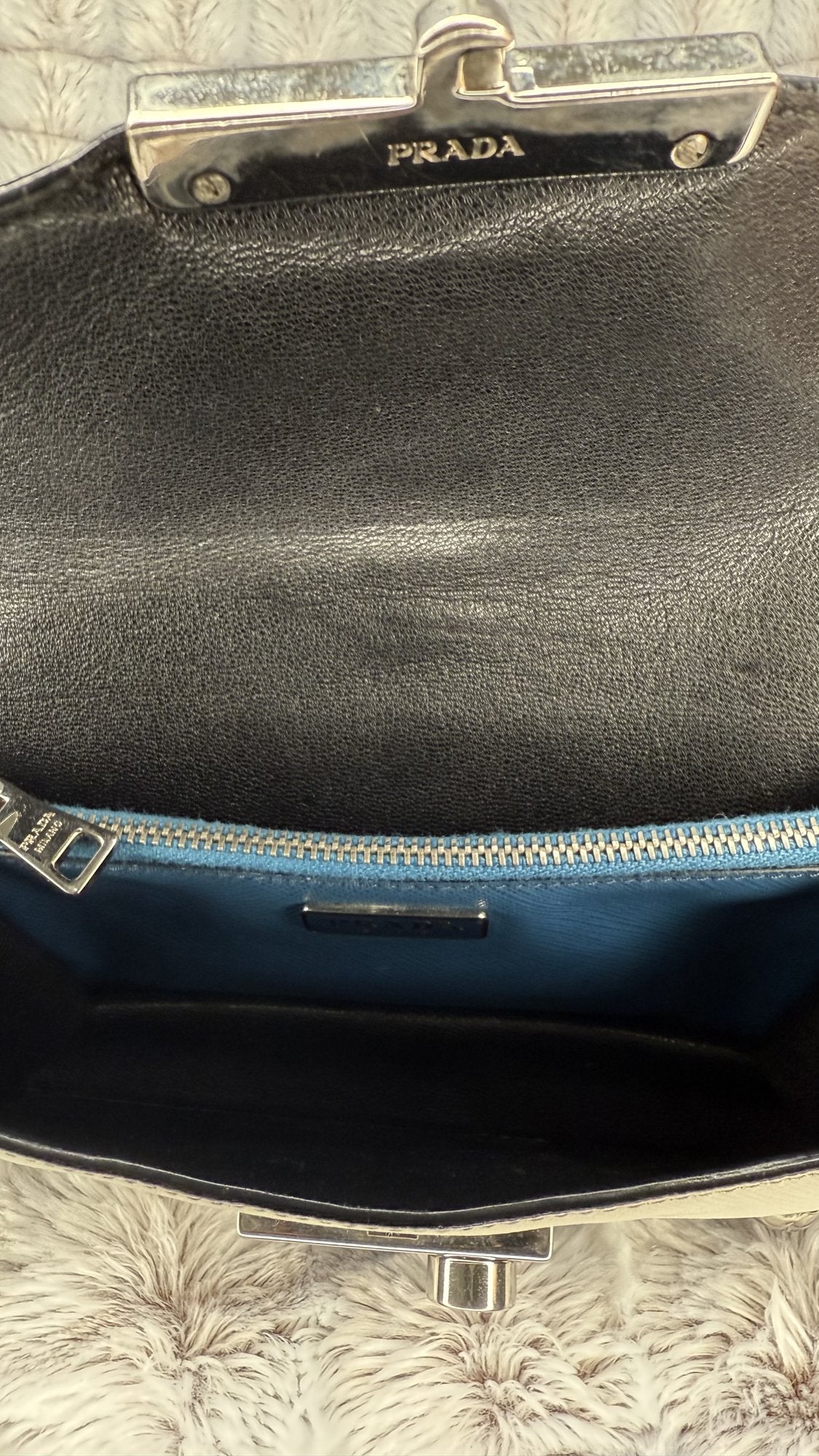 Prada Black/Blue Saffiano Leather Studded
