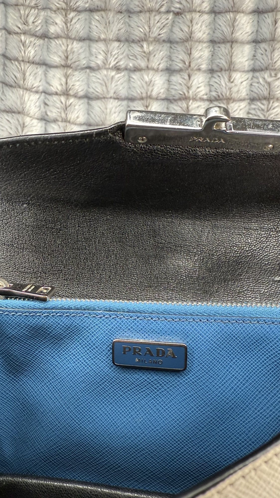 Prada Black/Blue Saffiano Leather Studded