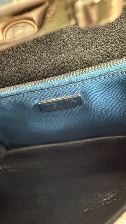 Prada Black/Blue Saffiano Leather Studded