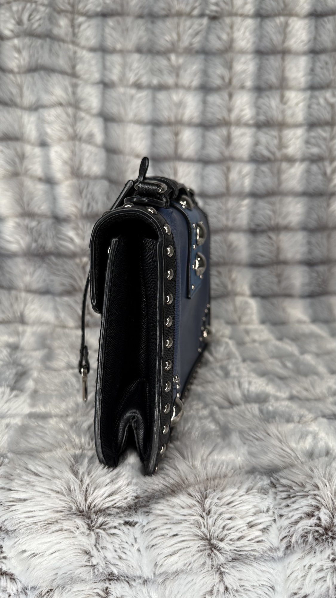 Prada Black/Blue Saffiano Leather Studded